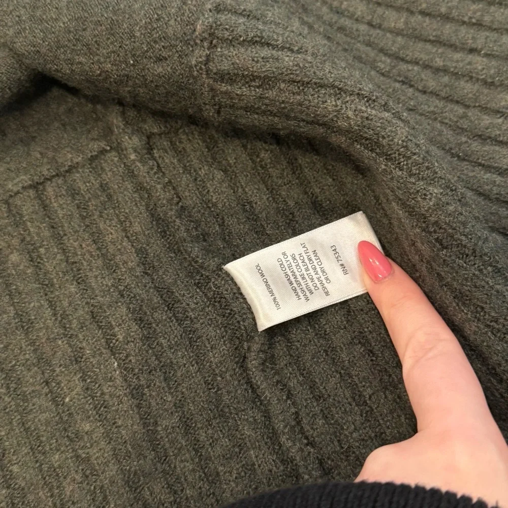 Kenar 100% Merino Wool Open Front Cardigan – Dark Olive Green - Picture 5 of 5